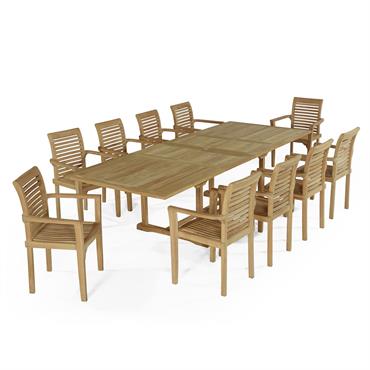 Salon de jardin 10 fauteuils en teck massif
