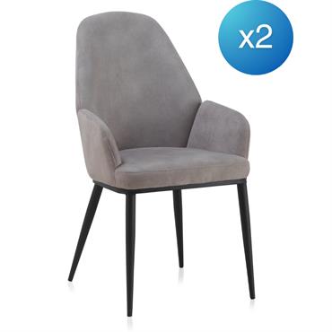 Ce lot de 2 fauteuils rembourrés gris clair avec pieds en métal noir est un meuble élégant et moderne qui se distingue par son design et son confort. Il est ...