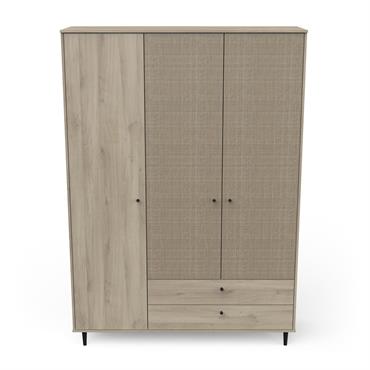 Armoire 3 portes ouvrantes et 2 tiroirs - H221 cm - Marron