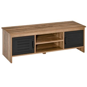Meuble TV design industriel 2 placards 2 niches aspect bois métal noir