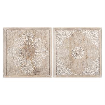 Déco murales en bois de manguier sculpté blanchi 