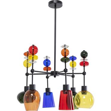 Suspension 6 abat-jours en verre multicolore