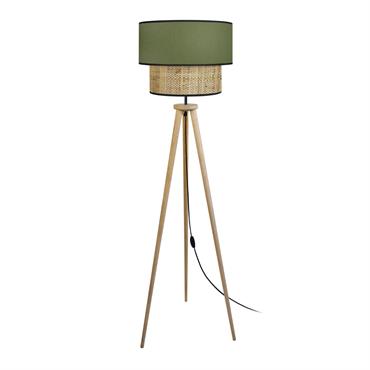 Lampadaire bois naturel et vert kaki