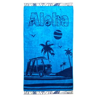 Serviette de plage éponge velours Jacquard Isleta 100x175 bleu