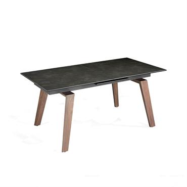 Table à manger effet bois noyer et porcelaine noir
