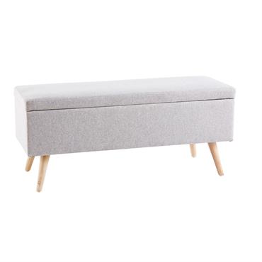 Banquette coffre vintage grise et bois d'hévéa