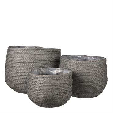3 cache-pots en papier gris H24