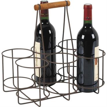 Panier bouteilles en métal vieilli et bois 6 bouteilles