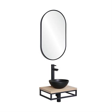 Meuble lave-mains  plan fin p-serviette dessous vasque noire