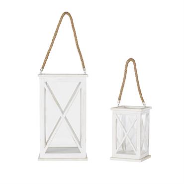 Lanternes en bois de sapin blanc et anse en jute 