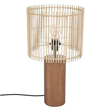 Lampe droite ethnique bambou/coton/bois naturel 27x48 cm