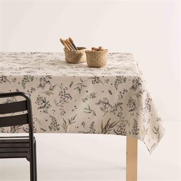Nappe en lin taupe imprimée avec traitement anti-taches 140x300 cm