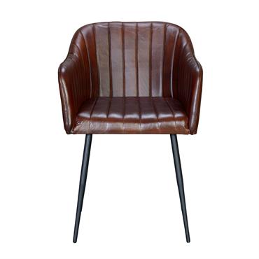 Chaise en cuir naturel avec pieds en métal marron