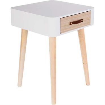 Chevet scandinave avec tiroir et poignée en polyuréthane blanc