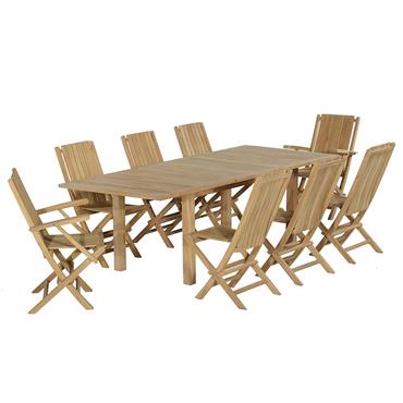 Pondichery, un salon de jardin en teck massif qui séduit par la table extensible Constantine au piétement carré massif qui lui donne un style contemporain.Grâce à sa rallonge papillon, la ...