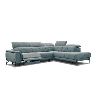 Canapé d'angle droit 5 places avec relax électrique tissu bleu clair