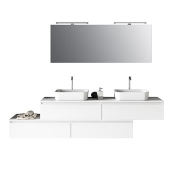 Meuble de salle de bain 9 pièces double vasque en mélamine blanche