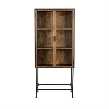 Armoire de rangement vitrée en bois et métal noir