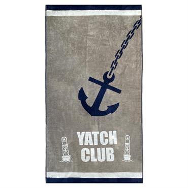 Serviette de plage éponge velours Jacquard Yacht Club 95x175 taupe