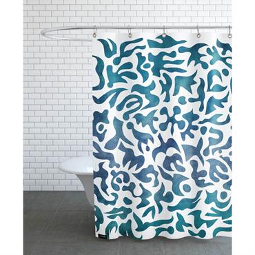 Rideau de douche en polyester en blanc & bleu 150x200