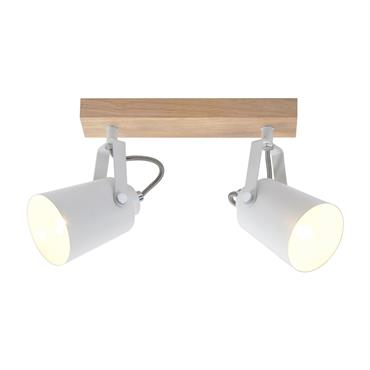 Lampe de plafond en bois nordique et 2 spots blanc orientables