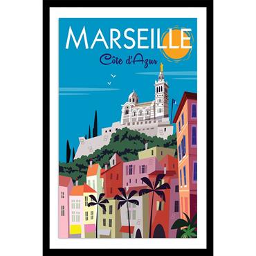 Affiche vintage Marseille avec cadre noir 40x60  cm