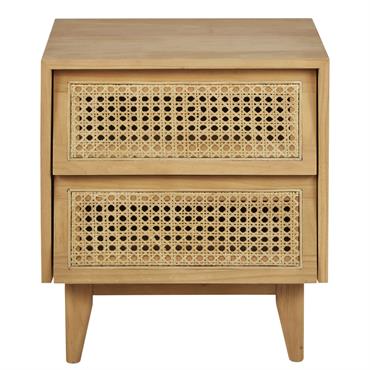 Table de chevet 2 tiroirs cannage en rotin