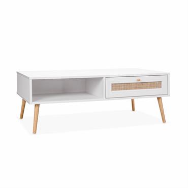 Table basse en cannage 110x59x39cm - blanc