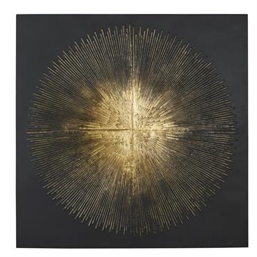 Déco murale en métal noir et reliefs dorés 90x90