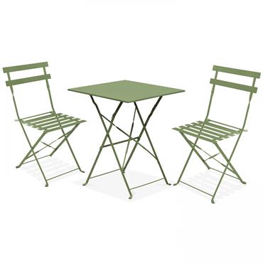 Table de jardin et 2 chaises acier vert cactus