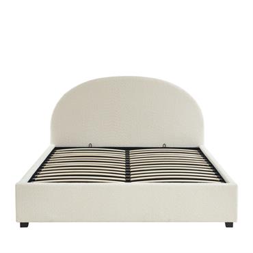 Lit coffre tissu bouclette écru 160x200 sommier inclus