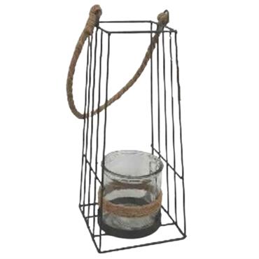 Lanterne jardin extérieur à poser bougie ancienne métal noir 36cm