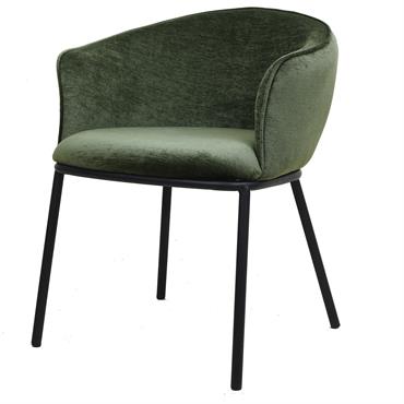 Fauteuil de table en tissu chenillé Sauge et métal noir
