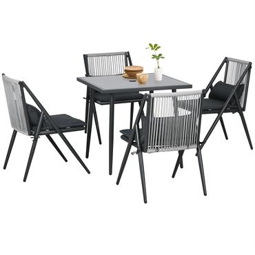Ensemble salon de jardin design Acapulco 4 places 5 pièces noir gris