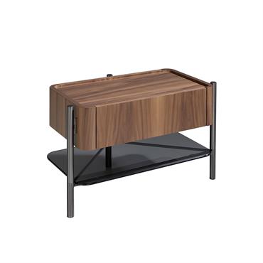 Table de chevet effet bois noyer et acier gris