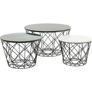 3 tables basses en marbre et acier