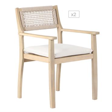 Lot de 2 fauteuils de jardin SAMOA en bois d'acacia FSC blanchi, de la collection BEAU RIVAGE®, offrant un design élégant et naturel.Leur dimensions de 55 x 60 x 85 ...