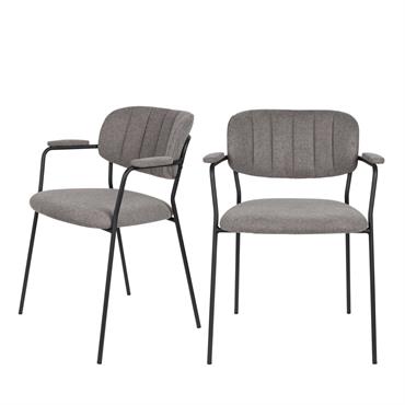 Lot de 2 chaises avec accoudoirs et pieds noirs - Gris
