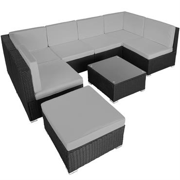 Canapé de jardin Lounge en rotin Pour 6 à 7 personnes noir/gris