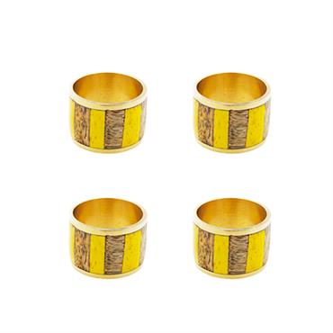 Set de 4 ronds de serviette en acier jaune et doré D4