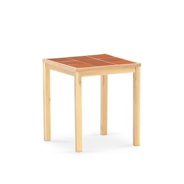 Table à structure robuste en bois d'acacia clair et céramique vernissée artisanale 20x20cm. La céramique artisanale fabriquée à La Bisbal d'Empordà (Girona) est à la base de la collection Bisbal. ...