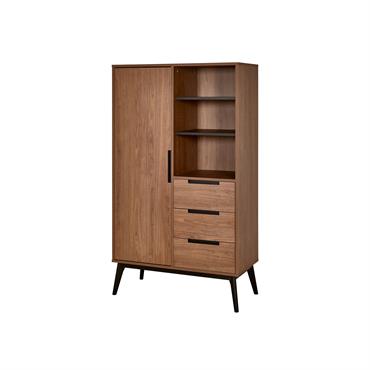 Armoire 1 porte 3 tiroirs Noyer