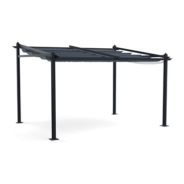 Tonnelle murale 3x4m avec toile rétractable en aluminium gris