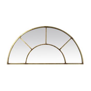 Miroir demi lune effet fenêtre métal doré 92x46cm
