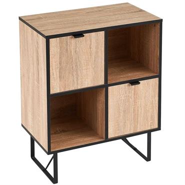 Commode 4 casiers 2 portes bois et métal noir - 60x35x78cm