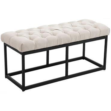 Banquette avec pieds en métal assise en tissu Crème