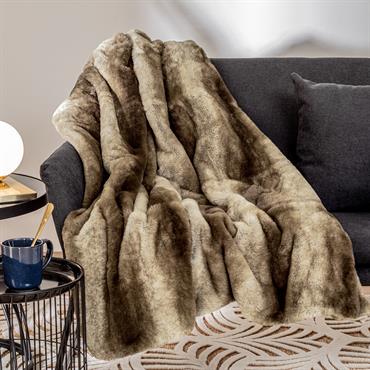 Plaid fausse fourrure marron et beige 120x160cm