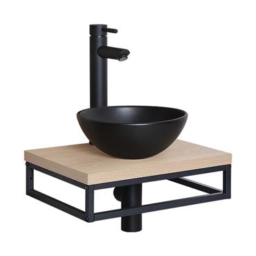 Meuble lave-mains  plan fin et porte serviette dessous vasque noire