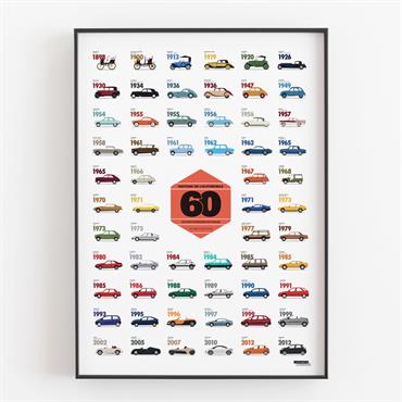 Affiche d'art collection des voitures mythiques 50 X 70 cm