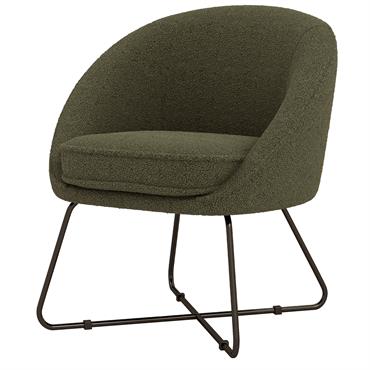 Fauteuil lounge en tissu bouclette Army et pieds métal noir